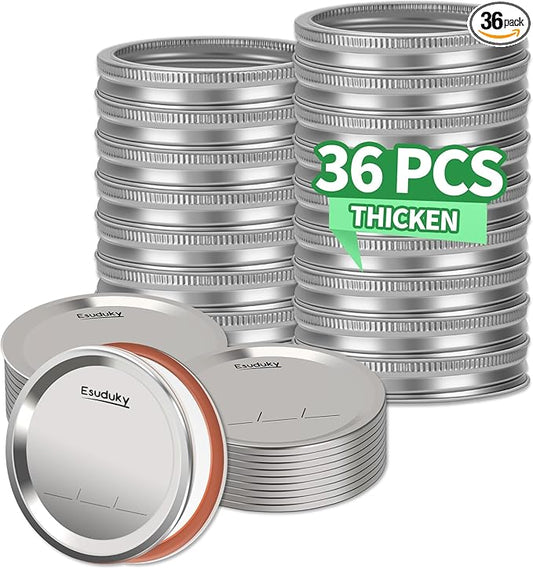 36Pcs Mason Jar Lids with Rings Wide Mouth, Upgrade Canning Lids with Rings/Bands for Ball, Kerr Jars and More, Split-Type with Leak Proof & Airtight, Food Grade Material for Mason Jars