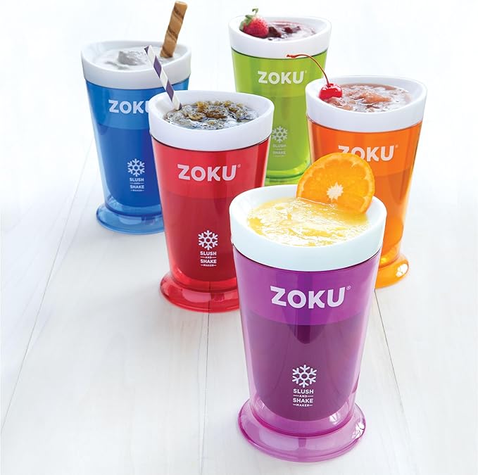 ZOKU Original Slush and Shake Maker, Compact Make and Serve Cup with Freezer Core Creates Single-Serving Smoothies, Slushies and Milkshakes in Minutes, BPA-Free, Green/Orange Set of 2