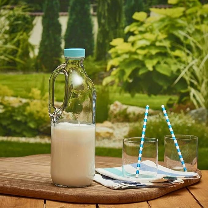 2 Pc 47oz Clear Glass Pitchers with Handles and Lids - Airtight Refrigerator Water Juice Jugs for Kitchen