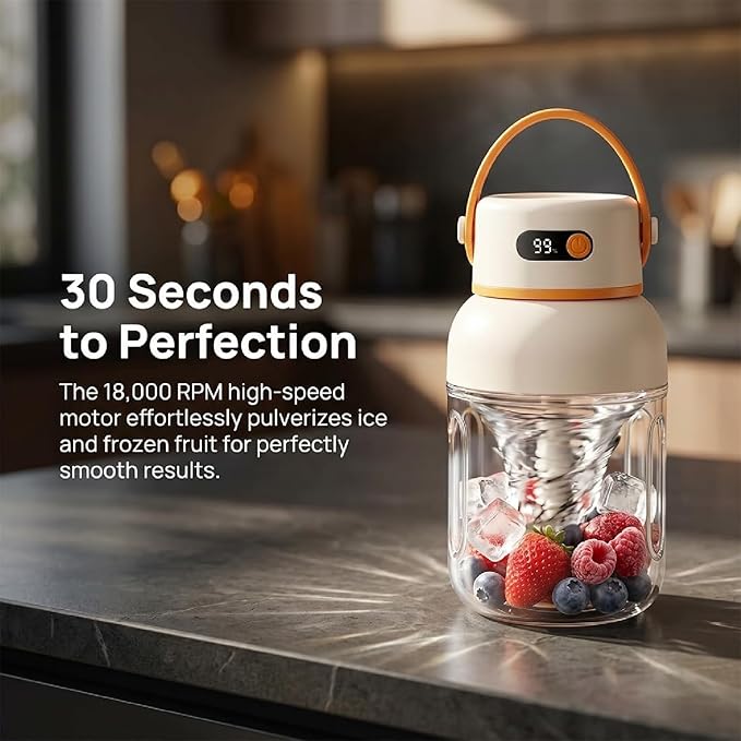 Portable Electric Juicer Cup with Zero Cord Hassle,Rechargeable Personal Blender,Digital Display,Power off when the lid is opened,2600mAh battery capacity for Gym, Office, Outdoors (1200ml)