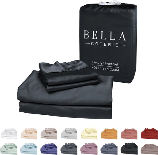 Bella Coterie Luxury Bamboo Viscose Twin Size Sheet Set | 100% Organically Grown | Ultra Soft | Cooling for Hot Sleepers | 18" Deep Pocket [Black]