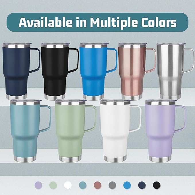 20 oz Tumbler with Handle Stainless Steel Insulated Coffee Mug Tumbler with Lid and Straw Double Wall Vacuum Insulated Coffee Mug Leak Proof Travel Mug for Hot and Cold Drink (White,4pack)