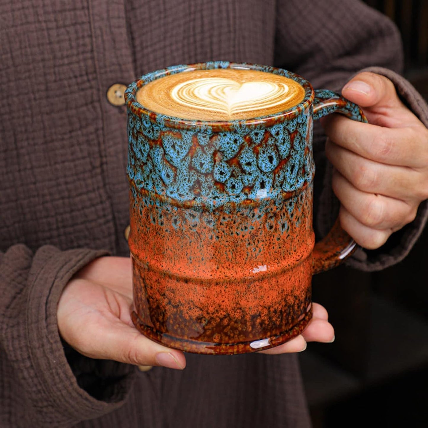 20 oz Ceramic Tea Cup - Large Coffee Mug for Office and Home - Dishwasher and Microwave Safe (2, Green and Blue)