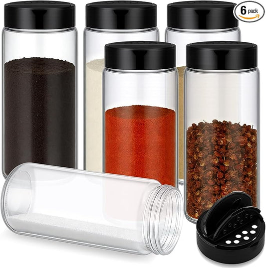 6 Pack 16 oz Glass Spice Jars with Shaker Tops Lids Large Spice Bottle with Lids for Kitchen, Herbs, Sugar, Pantry Herb Salt Pepper Storage (Round)