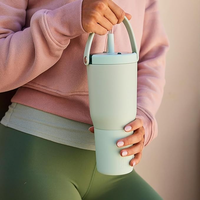 BrüMate Resa 35oz 100% Leakproof Tumbler w/Handle & Straw | Flexible SoftSip Straw | Silicone Sleeve for Durability | Stainless Steel | Cup Holder & Travel Friendly Water Bottle (Glacier)