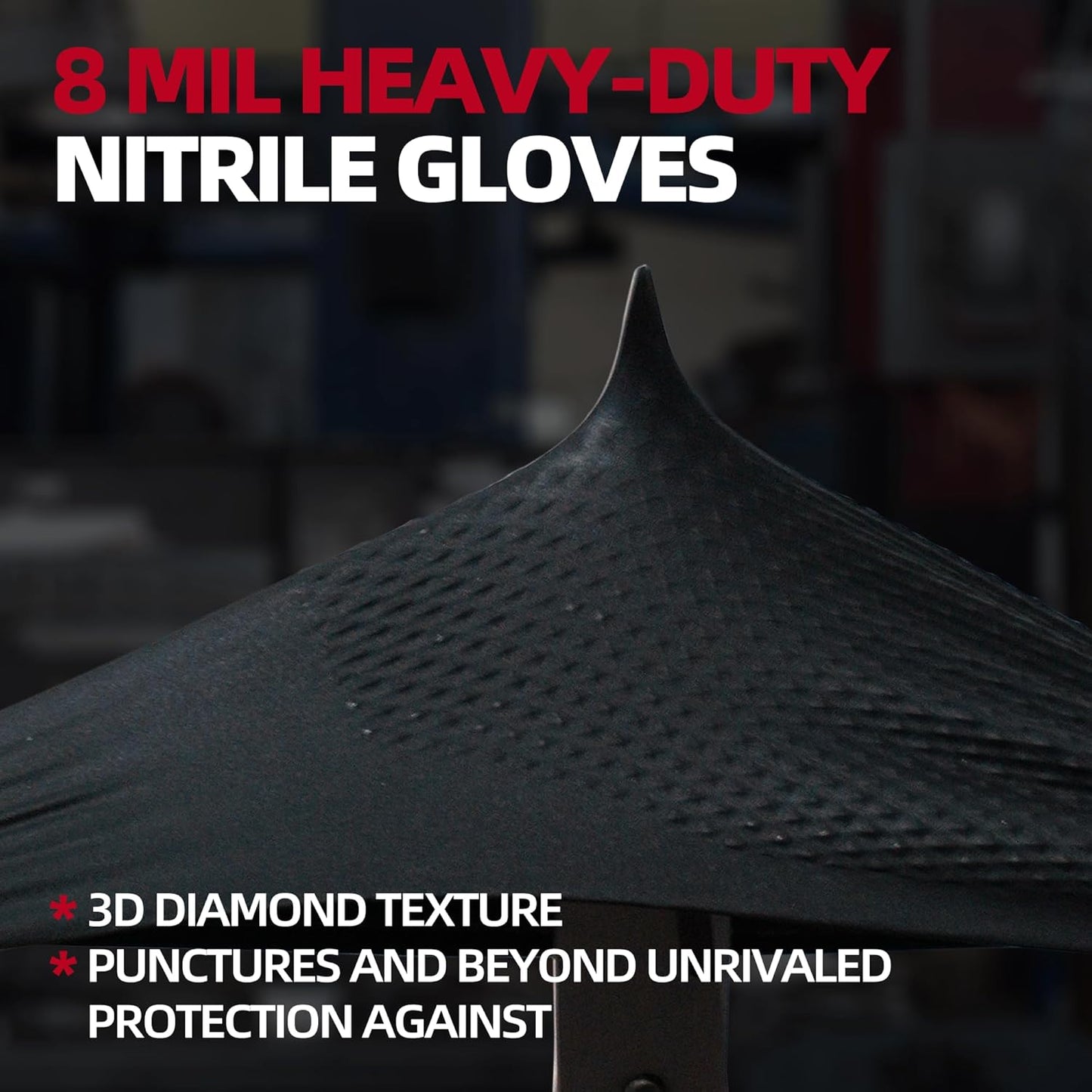 Jointown Basic Heavy Duty Nitrile Gloves, Mechanic Gloves 8 Mil Nitrile Disposable, with Raised Diamond Texture, Case of 1000, Black, Medium
