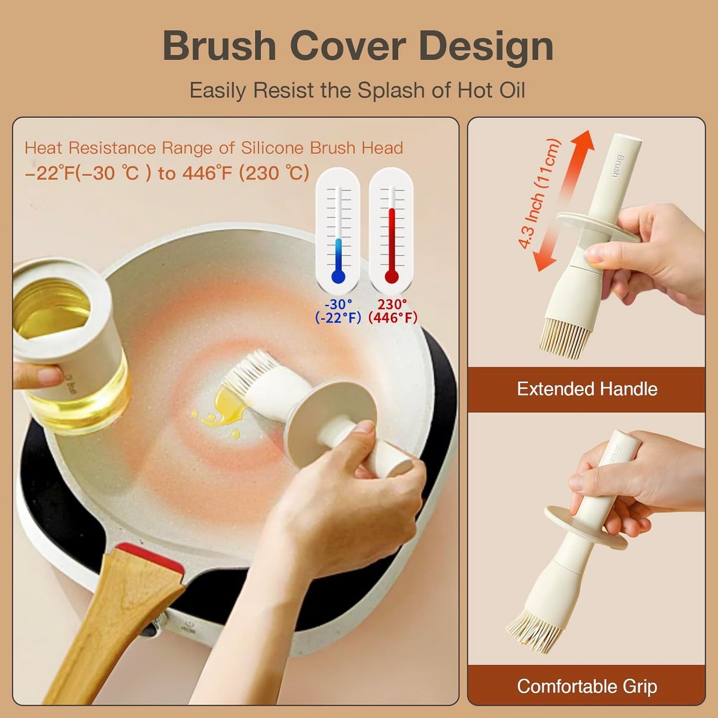 YARRAMATE 2pcs 300ml / 10oz Glass Oil Dispenser - Silicone Heat Resistant Brush for Cooking, BBQ, Grill & Frying - White & Green
