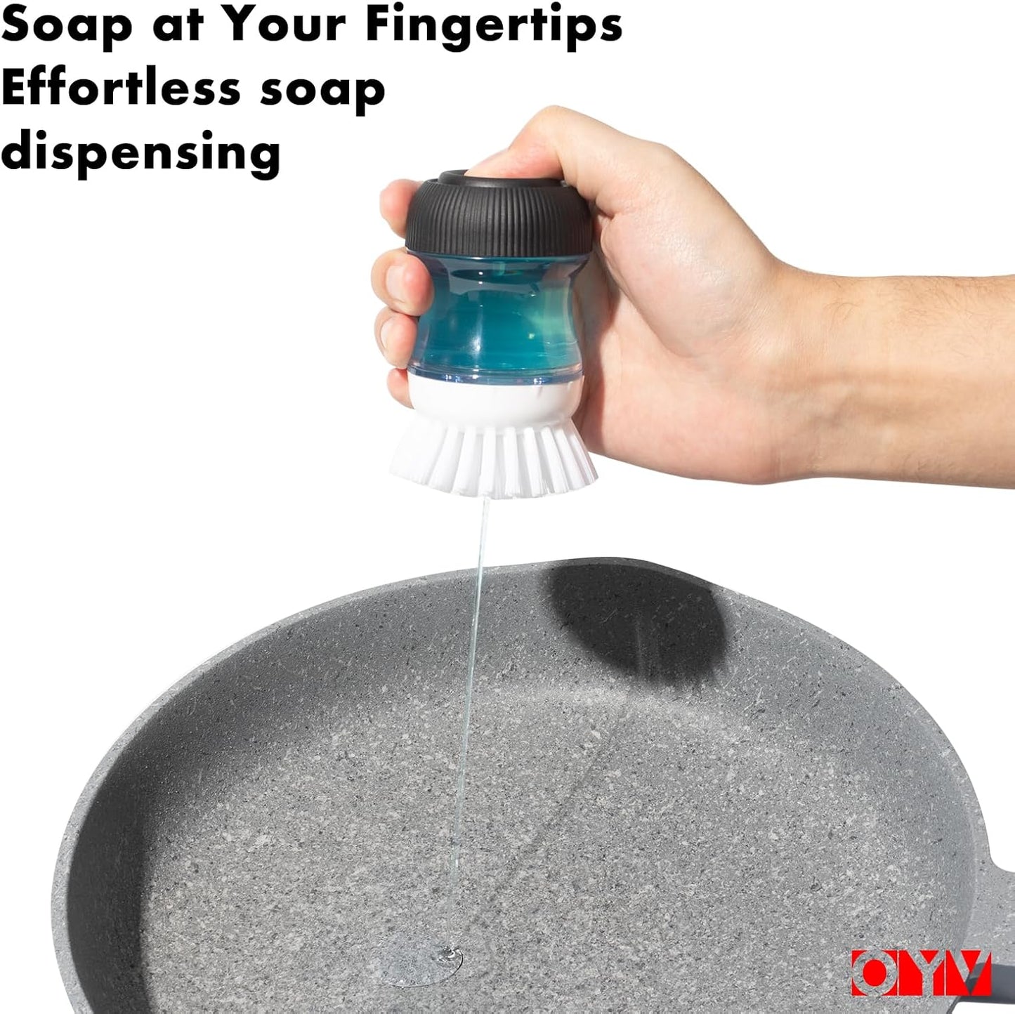 Dish Scrub Brush with Soap Dispenser, Kitchen Brush for Dish Pot Pan Sink Cleaning, 1 Piece Soap Dispensing Palm Brush, Black/Clear/White