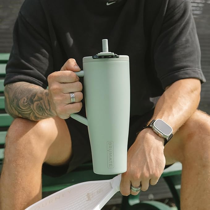BrüMate Era Flip 40oz Tumbler with 100% Leakproof Covered Straw Lid | Hygienic Covered Straw | Insulated Stainless Steel Water Bottle with Handle | Cup Holder Friendly | BPA-Free (Glacier)