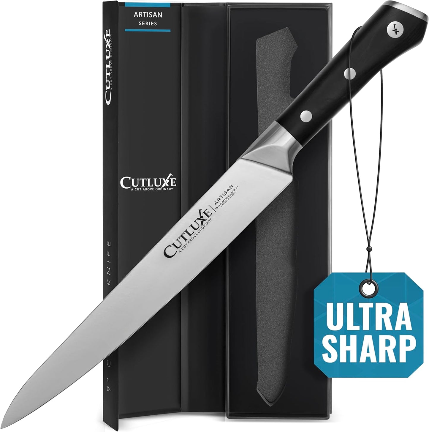 Cutluxe Turkey Carving Knife – 9" Carving Knife for Meat – Razor Sharp & Full Tang – High Carbon German Steel – Ergonomic Handle Design – Artisan Series