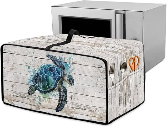 Air Fryer Toaster Oven Cover with Side Pockets, Protective Electrical Appliance Cover Kitchen Countertop Accessories and Decor, S, Watercolor Sea Turtle Wood Grain