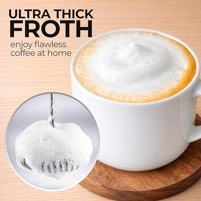 Zulay Froth N Go Milk Frother – Rechargeable 3-in-1 Handheld Frother Wand with Travel Case & USB-C Charger – Single, Double & Egg Whisk for Latte, Cappuccino, Matcha, Protein Shakes – Aqua