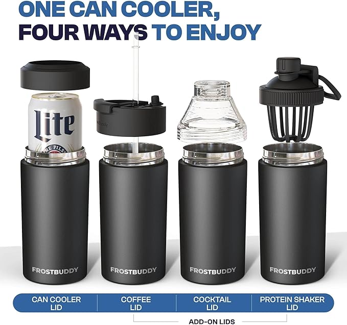 Frost Buddy Universal Buddy Can Cooler - Fits All - For Regular 12 & 16 oz or Slim-Size Bottles - Insulated Double-Walled Stainless Steel (Ice Cream)