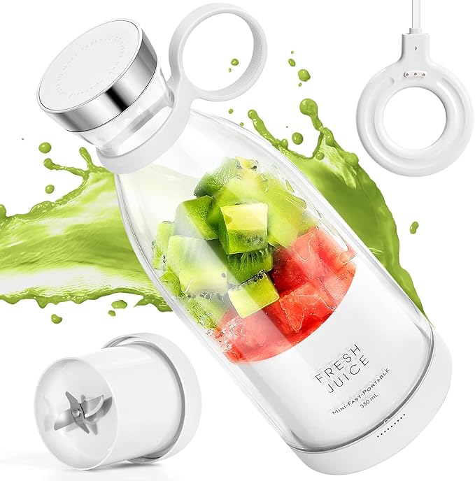 Portable Blender,Fashion Portable Blender for Shakes and Smoothies 11.8 Oz,Magnetic USB Fast Charging Mini Mixer Bottle,Take It for Traveling, Outdoor, Gym, Office, Cars, Gift -WH