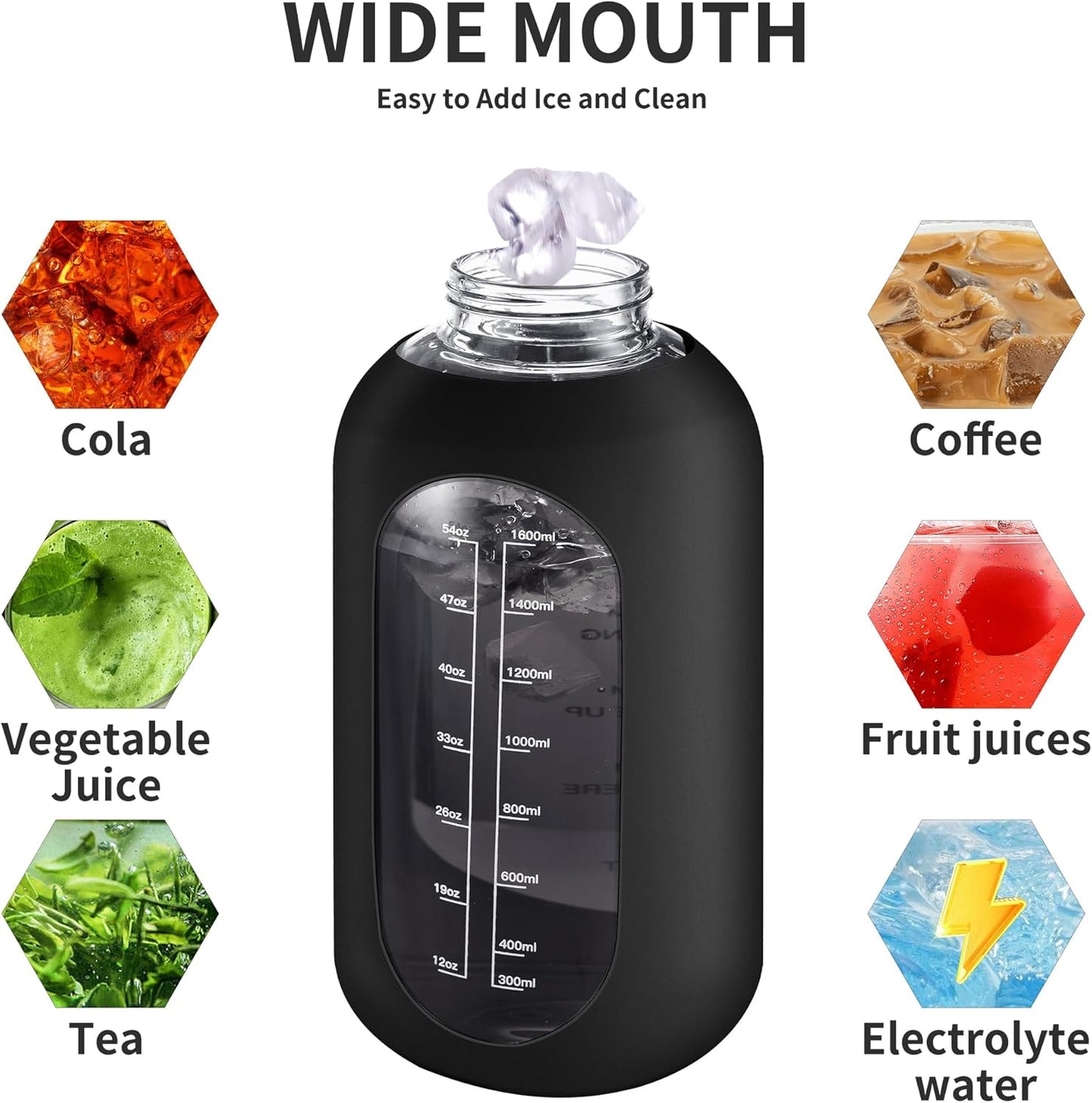 CIVAGO 40 oz Glass Water Bottle with Straw and Handle, Large Sports Motivational Water Bottle Flask with Time Marker and 2 Lids, Leakproof Water Jug Canteen with Silicone Sleeve for Gym,Mauve