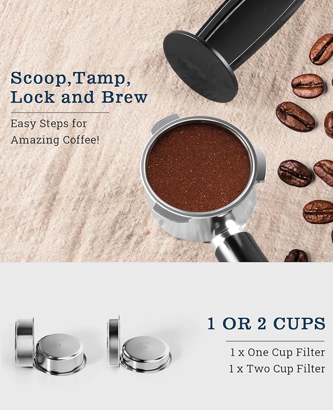 CUSIMAX Espresso Machine 20Bar Compact Coffee Machine with Powerful Steam Wand for Latte & Cappuccino, Stainless Steel Espresso Maker with 34oz Remevable Water Tank