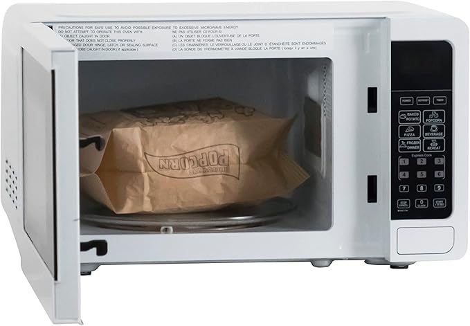 West Bend 0.7 Cu. Ft. Countertop Microwave Oven, 700W with 6 Pre-Programmed Cooking Settings, Speed Defrost, Electronic Control Panel, Rotating Glass Turntable, Add 30 Seconds Button, White