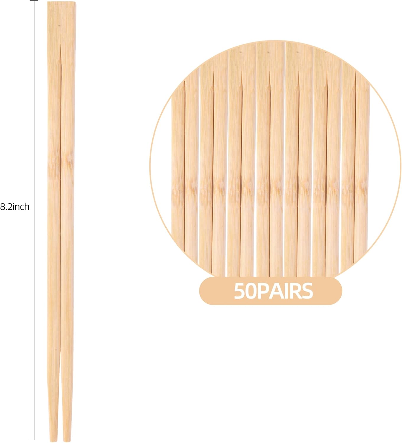 Disposable Bamboo chopsticks (100PAIRS) Sturdy Smooth,Individually Wrapped Wooden Chopsticks Best for Korean Japanese Sushi & Asian Dishes,chopsticks surface smooth without debris.