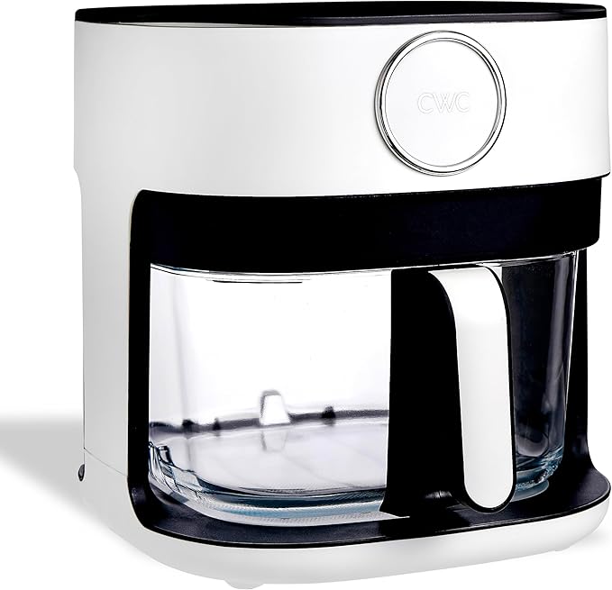 COOK WITH COLOR 1400W 5.5Qt Digital Kitchen Air Fryer with Glass Basket, 8 Presets Healthy Cooking Options, Bake, Fry, Reheat, 60-Min Timer, Adjustable Temperature Control 175°F–400°F, Linen White