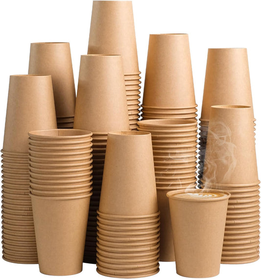 300 Pack 12 oz Kraft Paper Cups, Unbleached Disposable Paper Coffee Cups, Thickened Hot/Cold Beverage Drinking Cup for Party, Home, Cafes, Bistros, Businesses (Brown)