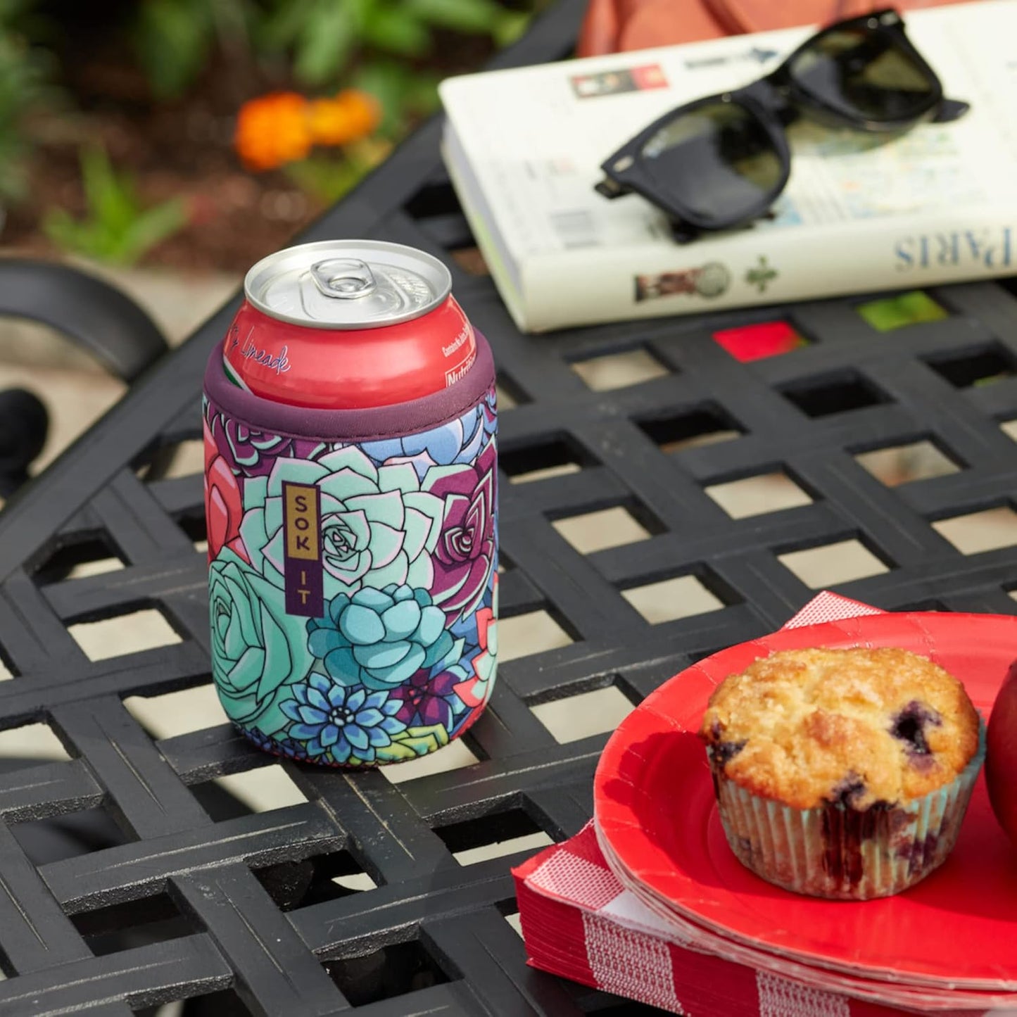 Sok It CanSok Sleeve for Beer & Soda Insulated Neoprene Cover (English Garden Picnic, 12oz Can Sleeve)