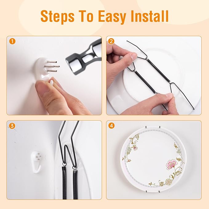 Bilillo 6 Pack Plate Hangers for The Wall, Suitable for 8''-10'' Decorative Plate,Invisible Heavy Duty Wire Plate Holder with Wall Hooks, Plate Hangers for Displaying Plates, Platter, Dish (Black)