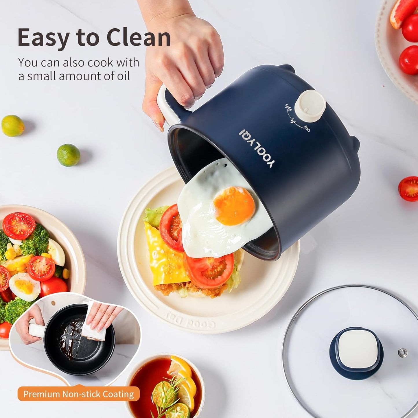 Hot Pot Electric : 1.5L Mini Ramen Cooker with 2 Temp Settings, Portable Lazy Pot Dorm, Office Must Have for Ramen/Noodles/Soup/Oatmeal