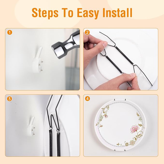 Bilillo 3 Pack Plate Hangers for The Wall, Suitable for 4''-5'' Decorative Plate,Invisible Heavy Duty Wire Plate Holder with Wall Hooks, Plate Hangers for Displaying Plates, Platter, Dish (Black)