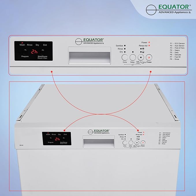 Equator24" Built in Dishwasher 14 Place Setting Wine Rack 8 Wash FAST 50 Delay1/2Load 110V E-Star ADA in White
