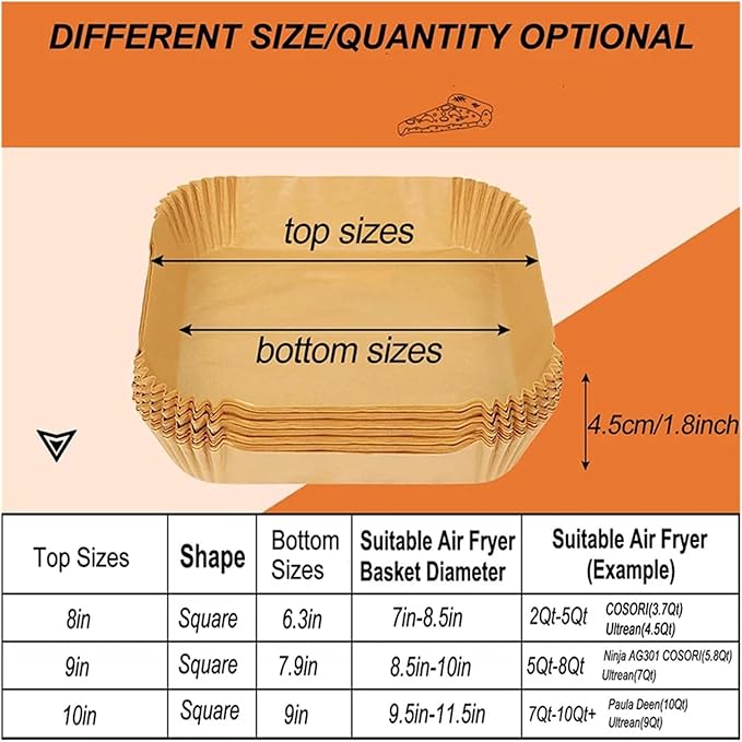 Large Air Fryer Disposable Paper Liners Nonstick 23cm Oven Airfryer Parchment Baking Paper ，Compatible For Ninja，Compatible For COSORI ，Grill Cooking Basket(20cm square,150 Pcs)