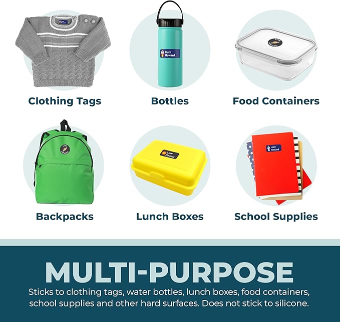 Personalized Daycare Name Labels for Kids (130 Labels) - Custom Waterproof Name Stickers for Clothing Tags, Water Bottles, Lunch Boxes and School Supplies (Dogs)