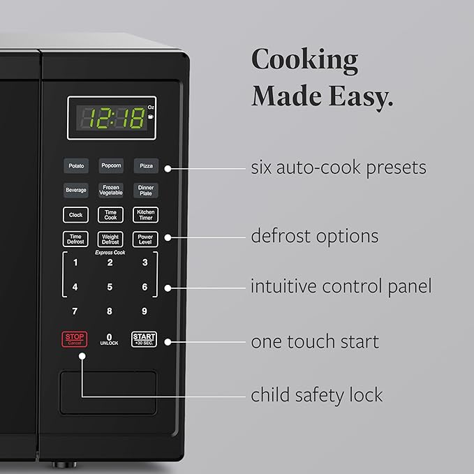 Farberware 1.1 Cu. Ft. Countertop Microwave Oven – 1000 Watts Power, Auto Cook Settings, Defrost, Easy Clean and Child Safety Lock - Black