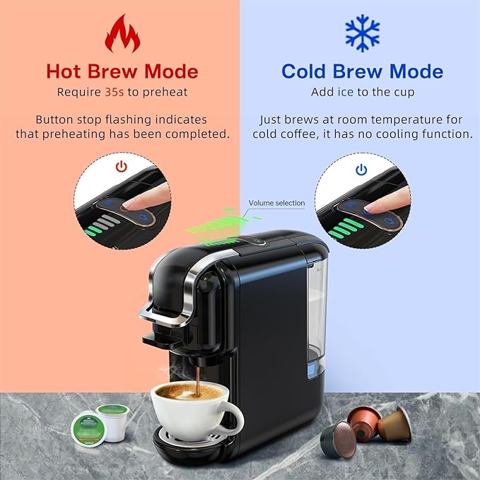 Multi-Capsule Coffee Maker, Hot/Cold Coffee Maker, Milk, ESE Pod Ground Coffee, Cafeteria, 19 Bar, 5 in 1 (Color : H2B M1A Tray BK, Size : CHINA_UK)