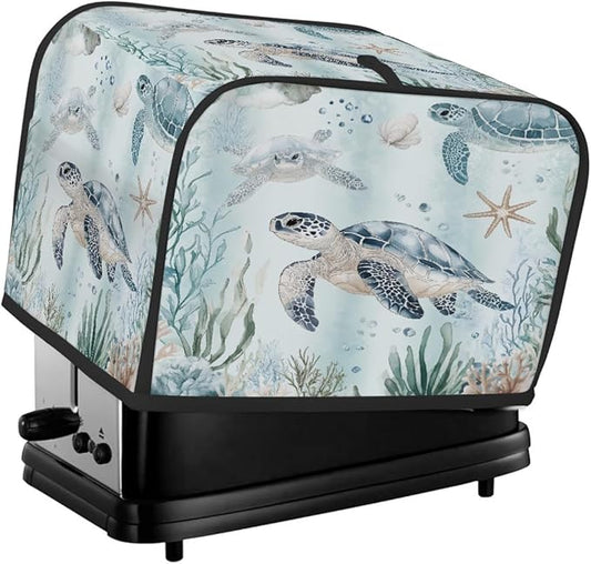 4 Slice Toaster Cover,Ocean Sea Turtles Small Kitchen Appliance Bread Machine Cover with Pockets,Dust & Fingerprint Protection