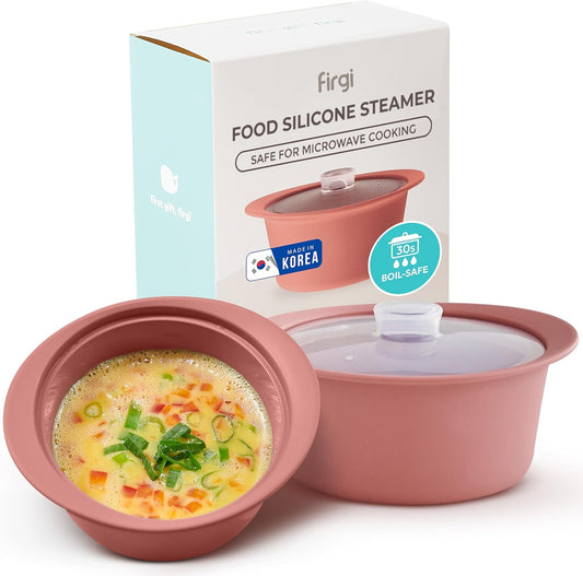 27oz Platinum Silicone Microwave Steamer Pot with Handle & Lid - Korea 100% Food-Grade Steamer Bowl, Heat-Resistant Cooker with Steam Holes, Easy Clean, Dishwasher Safe, Dry Rose