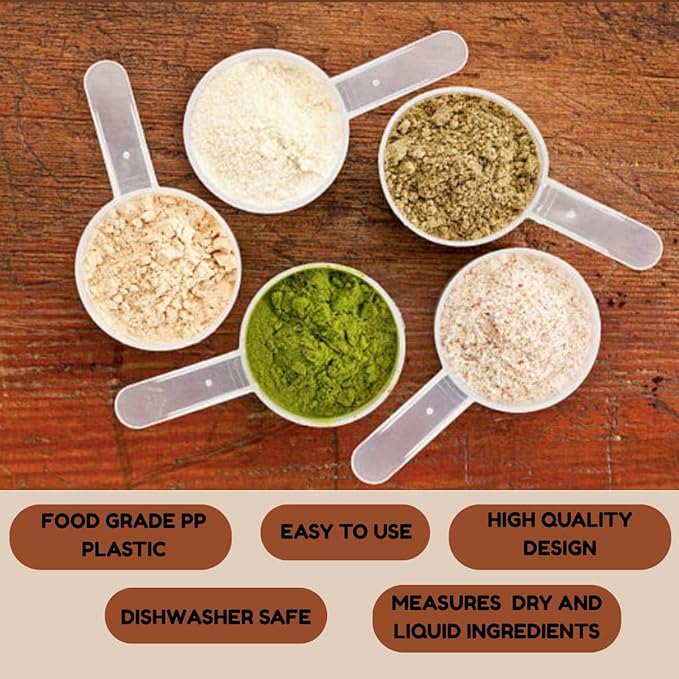 Plastic Measuring Scoop, 1.5 Tablespoon (23 cc | 23 mL) Long Handle Spoons for Powders, Granules, Coffee, Pet Food, Baking Supplies, Protein and Other Dry Goods, BPA Free (Set of 5)