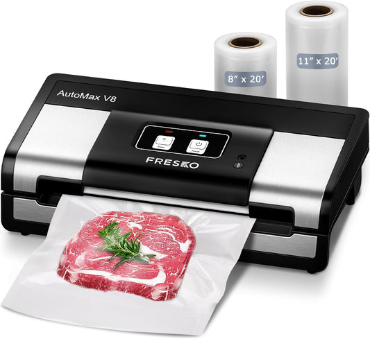 Automatic Vacuum Sealer, Powerful Food Vacuum Sealer Machine, Auto Dry-Wet Detection | Bag Cutter | 2 Rolls Bags | Effortless Operation, Black