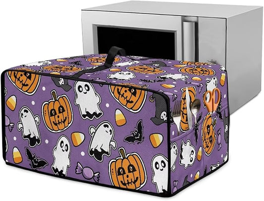 Air Fryer Toaster Oven Cover with Side Pockets, Protective Electrical Appliance Cover Kitchen Countertop Accessories, S, Ghost Pumpkin Bat Candy Violet Halloween Decor