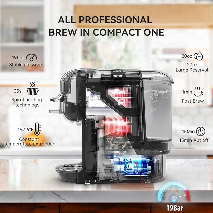 Multi-Capsule Coffee Maker, Hot/Cold Coffee Maker, Milk, ESE Pod Ground Coffee, Cafeteria, 19 Bar, 5 in 1 (Color : H2B BK, Size : CHINA_EU)