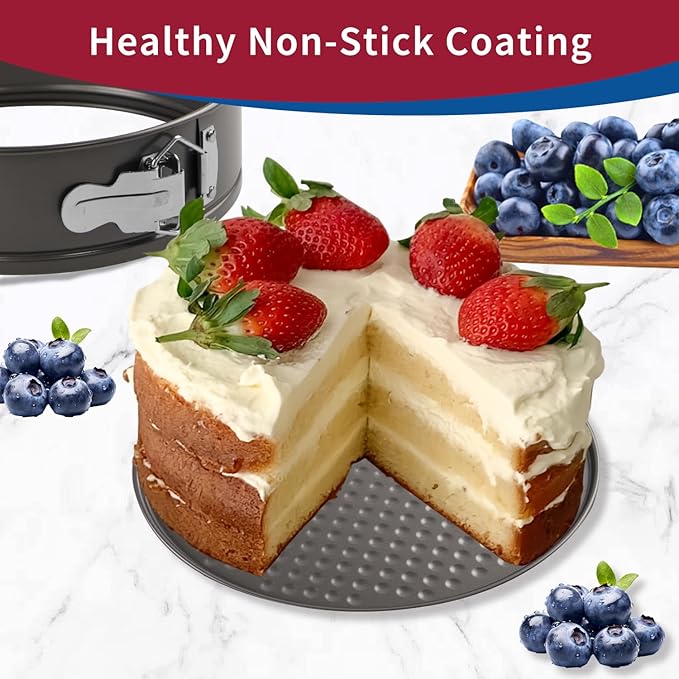 122PCs Cake Pan Sets for Baking, 7/8/9 Inch Round Cake Pans, Nonstick Springform Cake Pans, Cheesecake Baking Pans with 100 Pcs Piping Bags, 16 Pcs Nozzles, 3 Pcs Scrappers