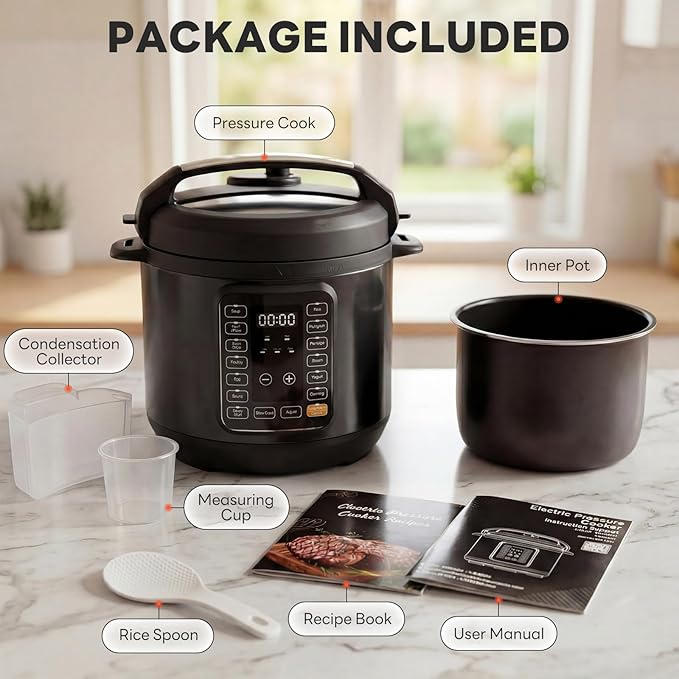 Sweetcrispy 16-in-1 Electric Pressure Cooker 6QT, 12-Preset Multi Cookers with Ceramic Pot, Slow Cook Rice Steamer Sauté Soup Yogurt Maker and More, Recipe Book