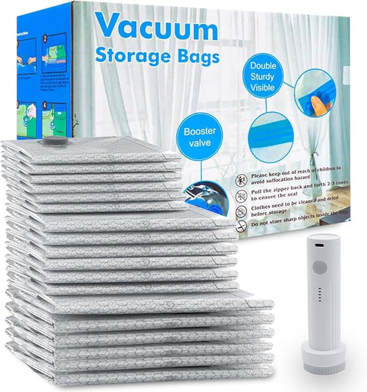 18 Pack Vacuum Seal Bags for Clothing Travel with Wireless Electric Air Pump, 6 Large +6 Medium +6 Small, Reusable Space Saver Bags for Luggage and Suitcase, Cruise & Travel Essentials