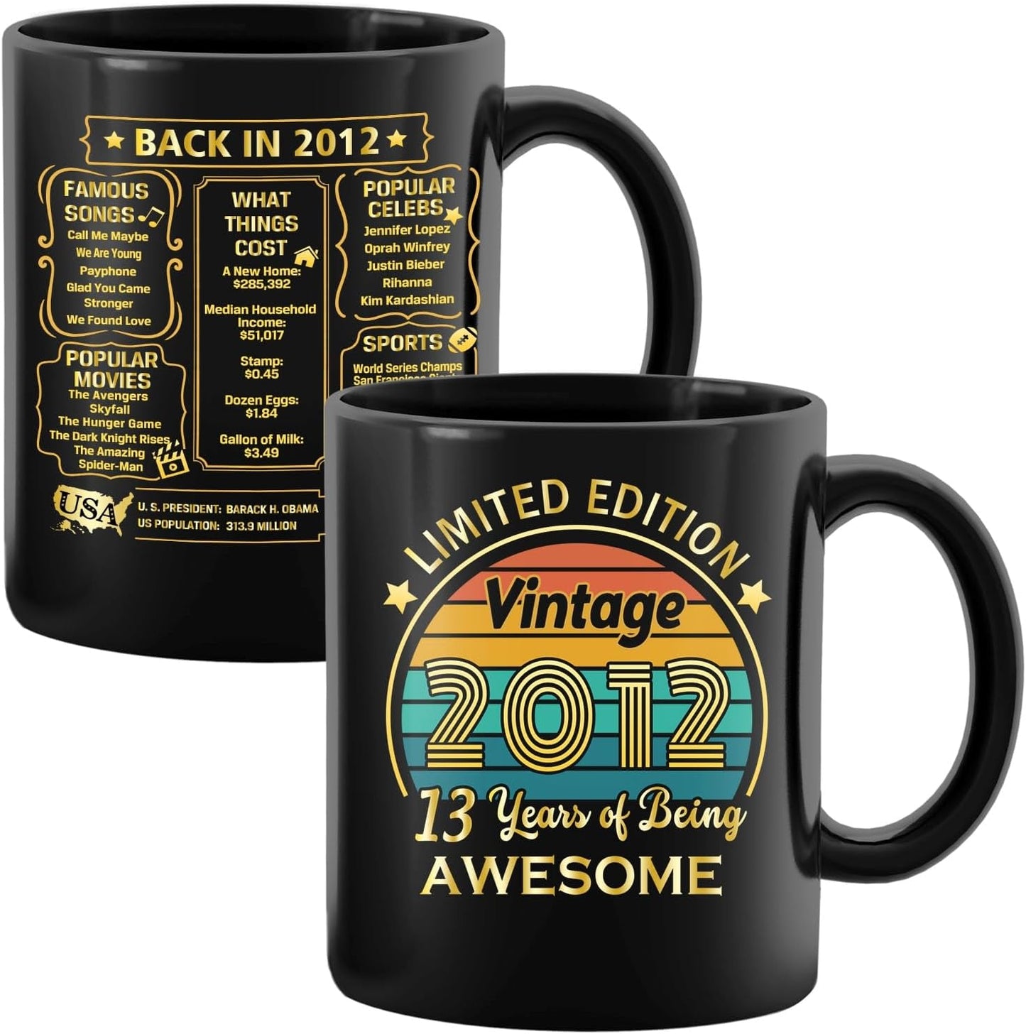 QUPT 13th Birthday Gifts for Girls Boys, 13th Birthday Gifts for Him, 2012 Birthday Gifts for Girls Boys, 13 Years Old Gifts, 2012 Birthday Gifts for Her Him, 13th Birthday Presents Coffee Mug