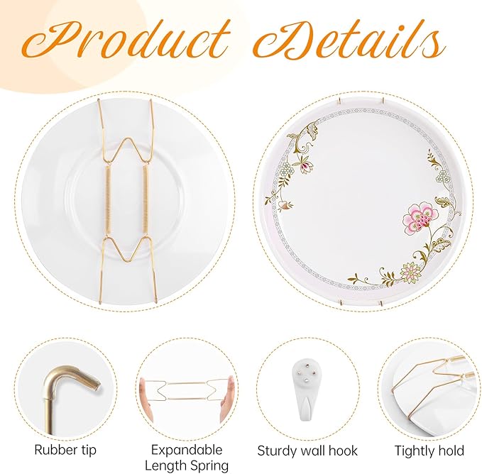 Bilillo 12 pcs Plate Hangers for The Wall, 6/8/10 Inch Invisible Decorative Wall Plate Hangers, Stainless Steel Plates Walls Hanger for Display Various Sizes with Hooks for Decorative