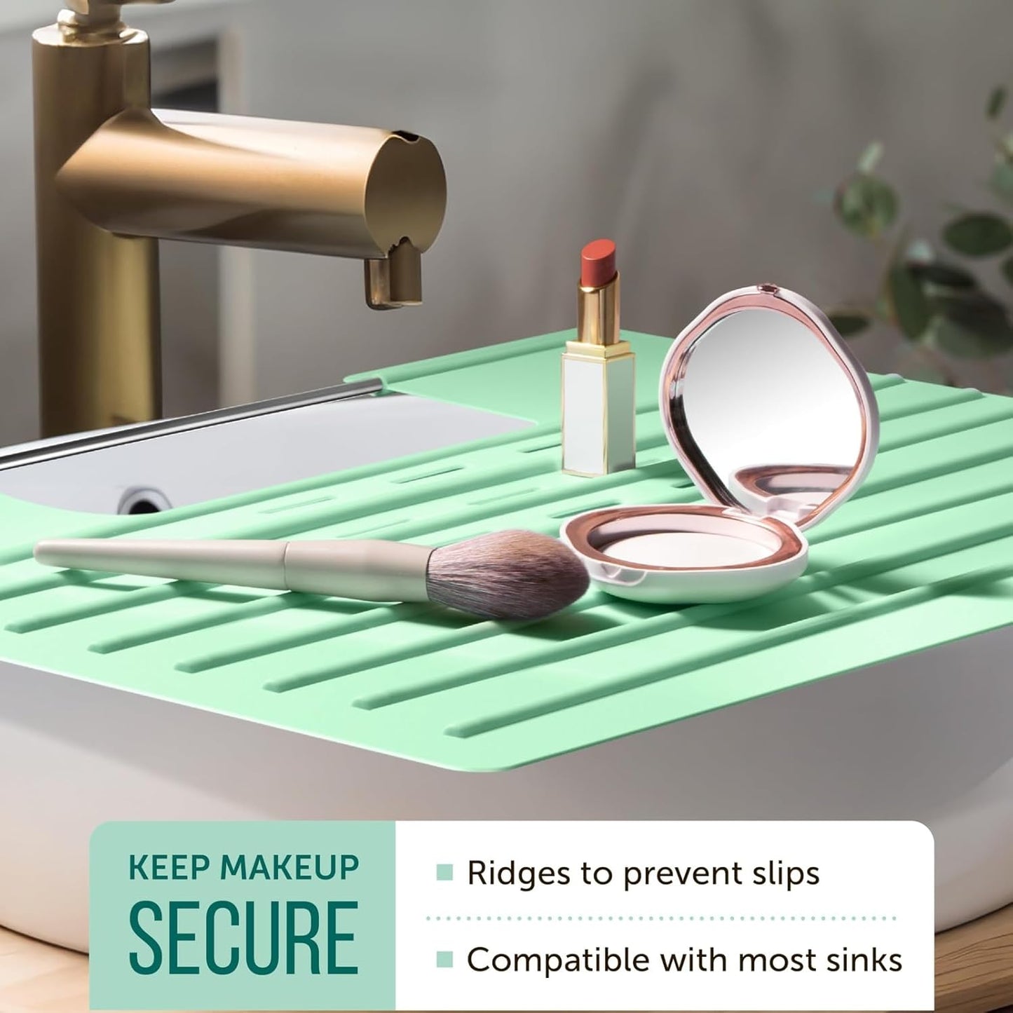 Maplefield Bathroom Sink Cover for Counter Space, Heat Resistant Silicone Sink Mat for Your Beauty Routine, Small Bathroom Space Saver Sink Cover for Makeup (Mint Large, 22 x 2 x 2 Inches)