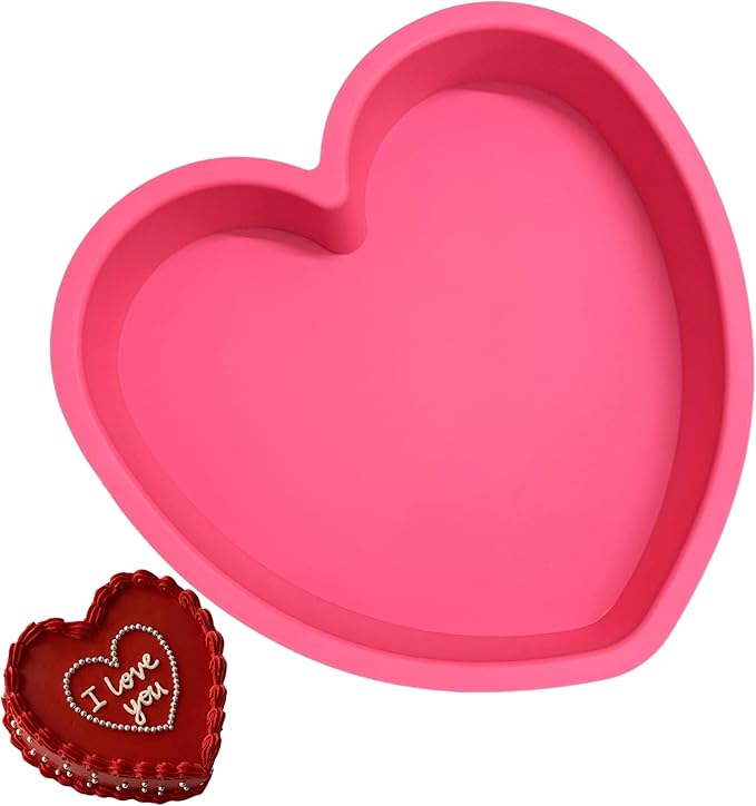 Heart Shaped Cake Pans 8 Inch – 1 PCS Nonstick Silicone Heart Cake Pan for Baking, Oven & Microwave Safe Molds – Durable, Easy-Clean Matte Surface - Grade Novelty Shaped Cake Pans (Pink)