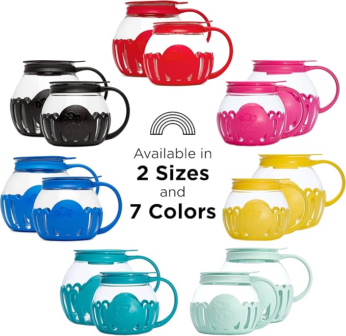 Ecolution Patented Micro-Pop Microwave Popcorn Popper with Temperature Safe Glass, 3-in-1 Lid Measures Kernels and Melts Butter, Made Without BPA, Dishwasher Safe, 1.5-Quart, Red (Pack of 4)