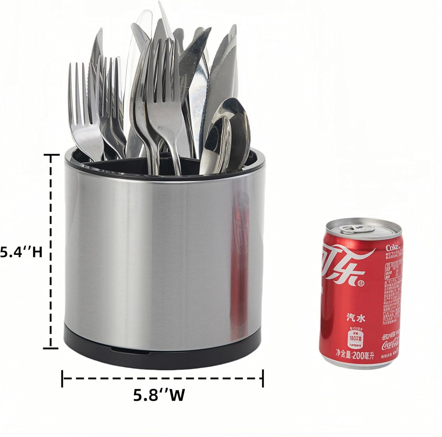 Kitchen Utensil Holder Silverware Organizer 360°Rotating For Counter Organizer Stainless Steel Storage Silverware Caddy 3 Compartment Flatware Spoon Spatula Tool Cutlery Container（Silvery）
