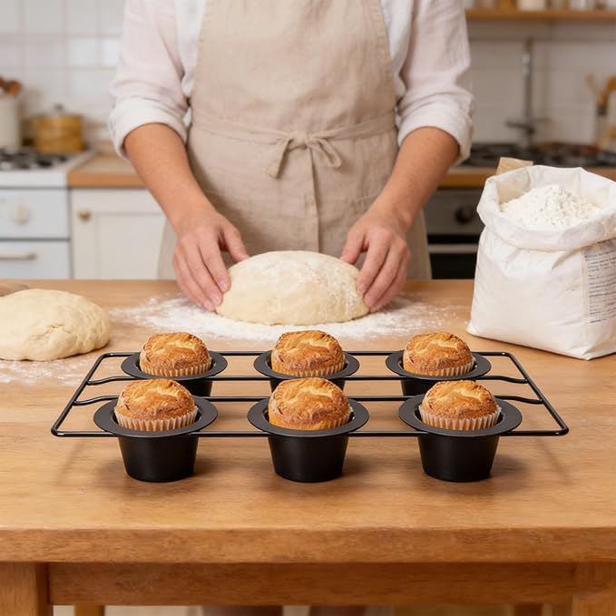 6 Cup Popover Pan for Baking Deep Non Stick Sturdy Carbon Steel Bakeware for Yorkshire Pudding Muffins Popovers