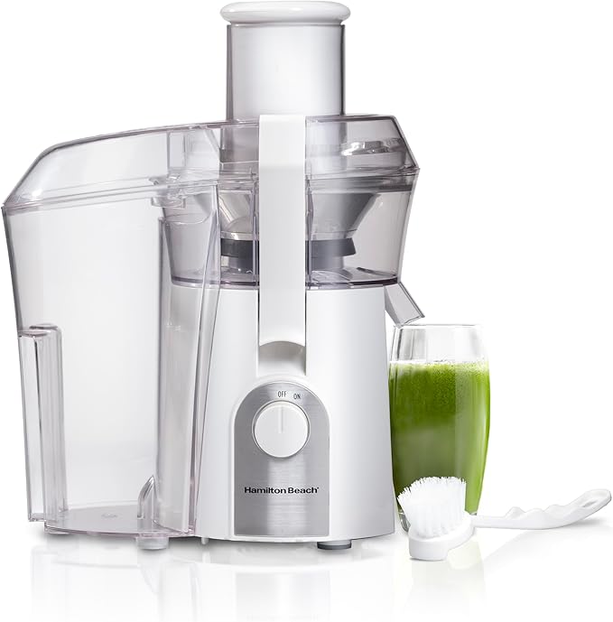 Hamilton Beach Juicer Machine, Big Mouth 3” Feed Chute for Whole Fruits and Vegetables, Easy to Clean, Centrifugal Extractor, Vegetable & Fruit Juicer, BPA Free, 800W Motor, White